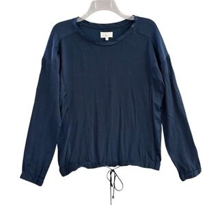 Lou & Grey Top Womens Medium Lightweight Elastic Drawstring Hem Navy Blue